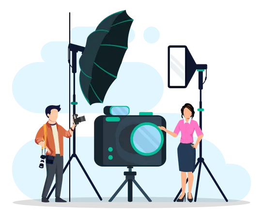 Video Production Or Videographer Vector Movie And Cinema Industry With Special Equipment Illustration