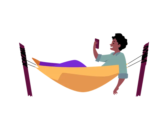 Digital leisure in hammock  Illustration