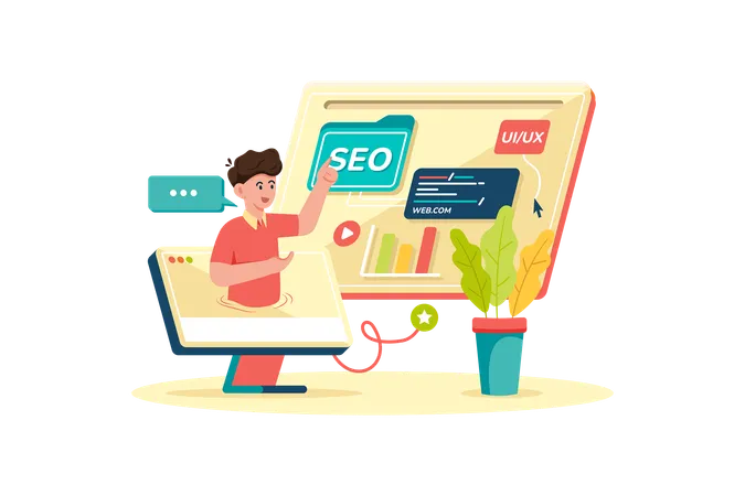 Digital marketer crafting SEO strategy for new website  Illustration