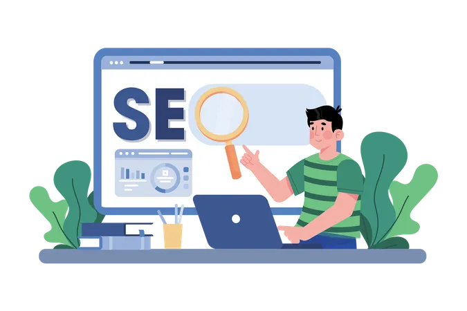 Digital marketer creating a SEO strategy for a new website  Illustration