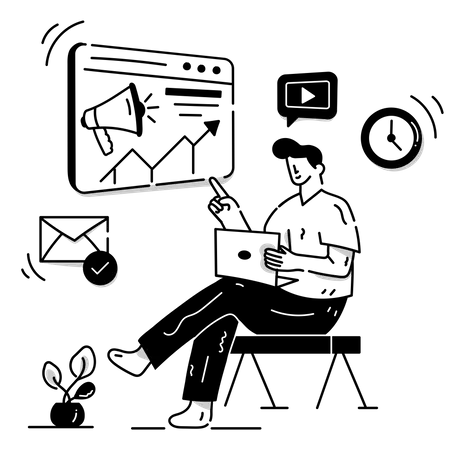 Glyph Style Hand Drawn Vector Of Digital Marketing Illustration