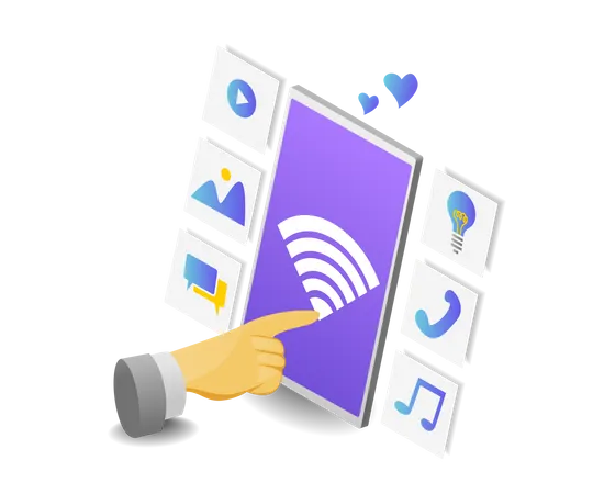 Digital Marketing Isometric Style Illustration With Mobile Phone And Wifi Icon Illustration