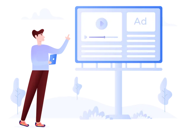 Person With Billboard Flat Illustration Of Advertising Campaign Illustration