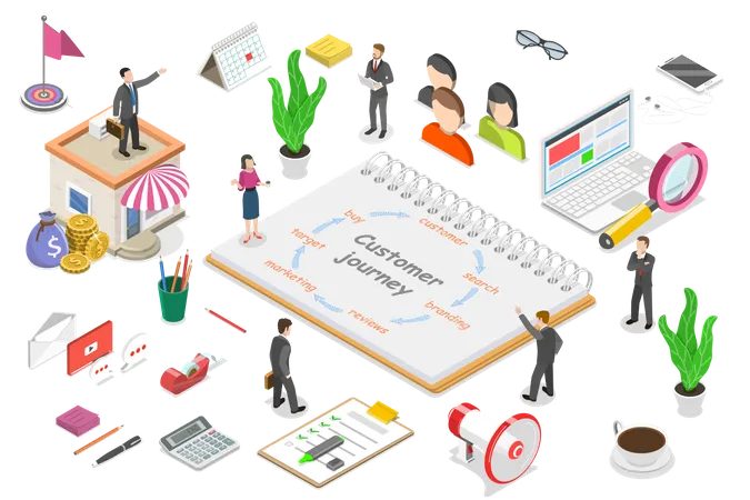 Isometric Flat Vector Concept Of Customer Journey Map Client Buying Decision Buyers Experience Digital Marketing Illustration