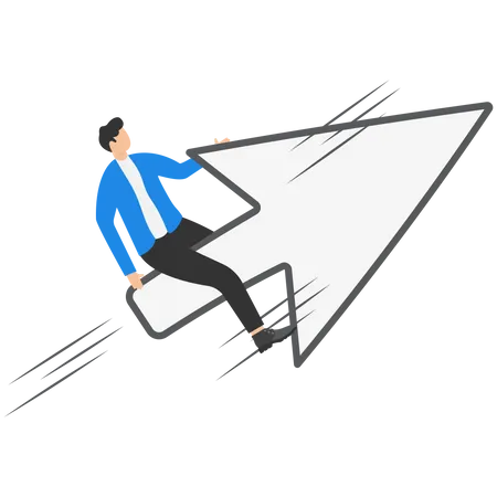 Search Engine Optimization Or Online Advertisement To Reach More Customers Concepts Businessman Riding Mouse Pointer To Higher Level Metaphor Of Business Growth With Technology Illustration