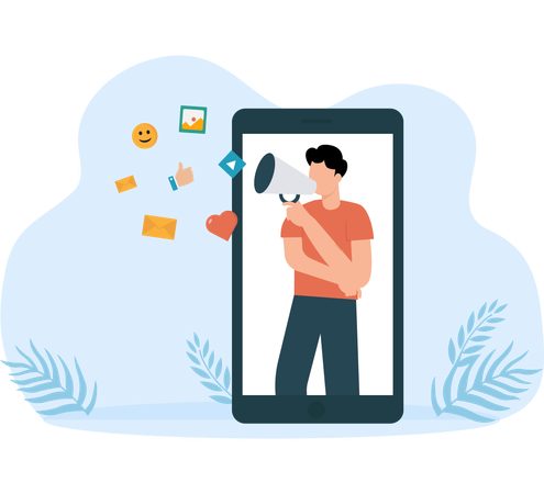 Digital marketing and promotion with characters analyzing graph  Illustration