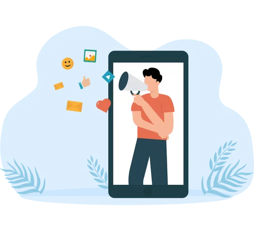 Digital marketing and promotion with characters analyzing graph  Illustration