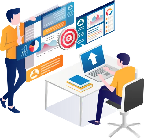 Two Men Doing Online Digital Marketing Sales Analysis Illustration