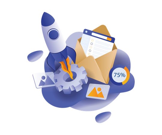 Digital marketing strategy email rocket launch Illustration