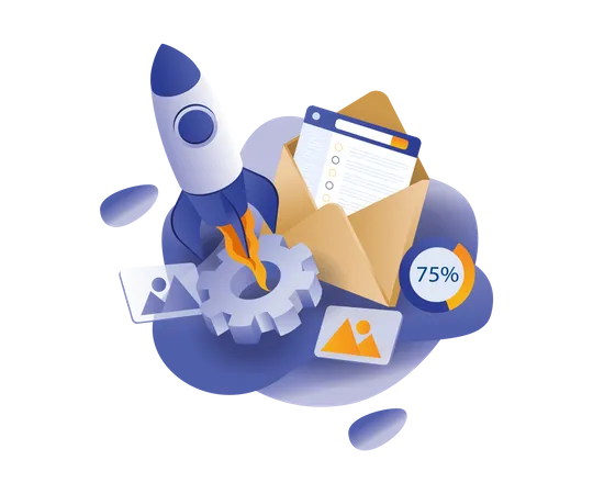Digital marketing strategy email rocket launch Illustration