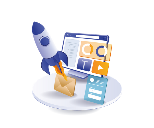 Digital marketing transformation rocket  Illustration