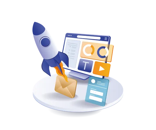 Digital marketing transformation rocket  Illustration