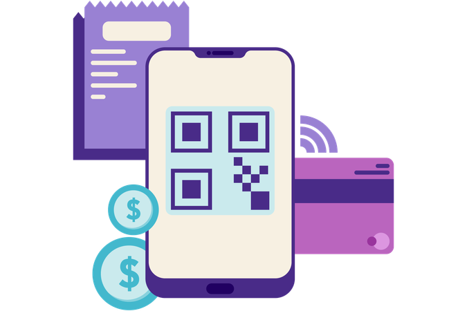 Digital payment on smartphone with qr code  Illustration