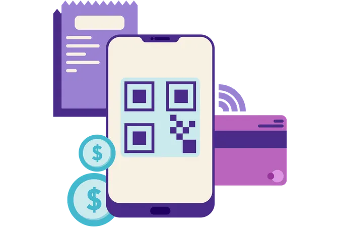 Digital payment on smartphone with qr code  Illustration