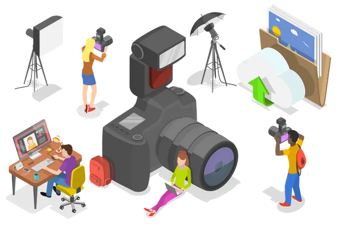 3 D Isometric Flat Vector Conceptual Illustration Of Digital Photography Courses Illustration