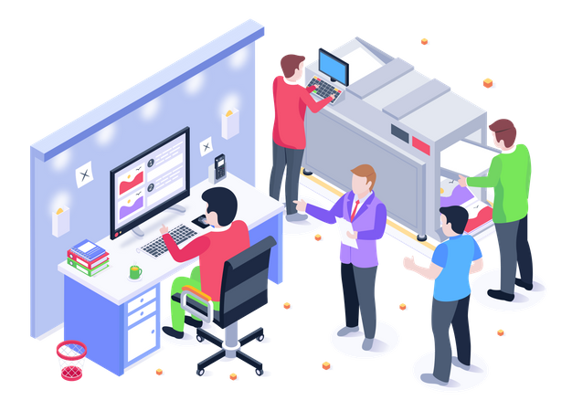 Digital Printing By Employer At Office  Illustration