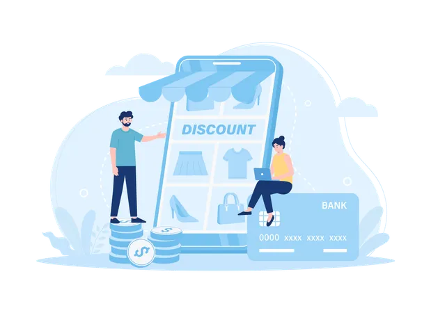 Retail Discount And Online Shop Payment Method Trending Concept Flat Illustration イラスト