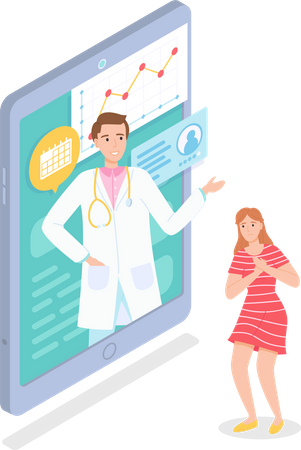 Digital tablet with online consultation of doctor and patient with pain  Illustration