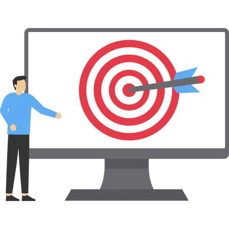 Digital Targeting Marketing Strategy Concept Business Goals Startup Project Goals Woman Looking At The Computer Screen With A Shooting Target And Arrow In The Middle Modern Flat Vector Illustration Illustration