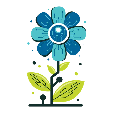 Digital Technology Flower With Circuit Board Design  Illustration