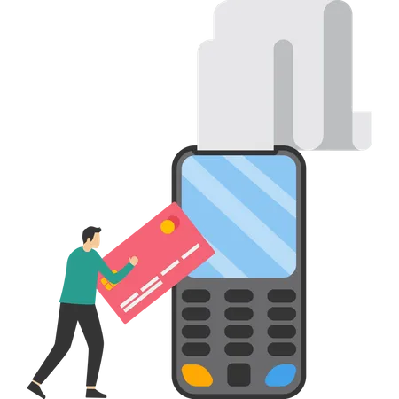 Digital Or Electronic Transaction Concept Contactless Payment Human Hand Holding A Credit Or Debit Card Near POS Terminal To Pay Transactions With NFC Technology Vector Illustration 일러스트레이션
