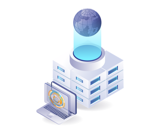 Digital transformation of the world's data storage server  Illustration