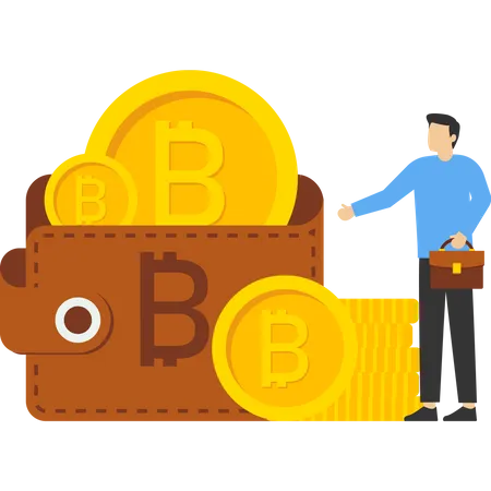 Crypto Wallet Vector Illustration Digital Wallet Technology For Cryptocurrency Bitcoin Cryptocurrency Wallet Earn Money To Your E Wallet Illustration