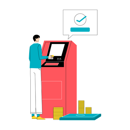 Digitale Geldautomatentransaktionen für junge Berufstätige  Illustration