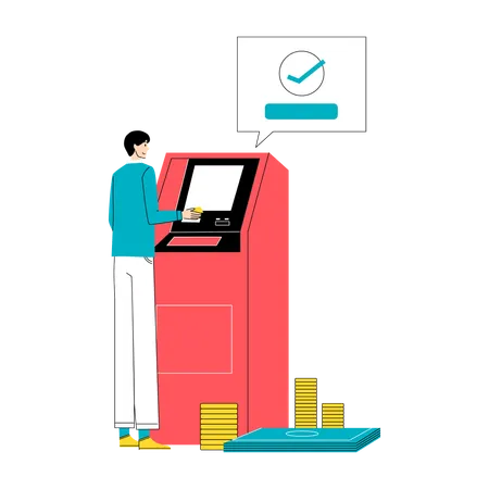 Digitale Geldautomatentransaktionen für junge Berufstätige  Illustration