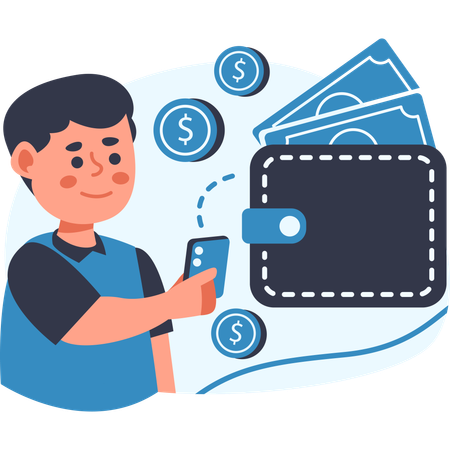 Digitaler Bezahlvorgang mit Wallet und Smartphone  Illustration