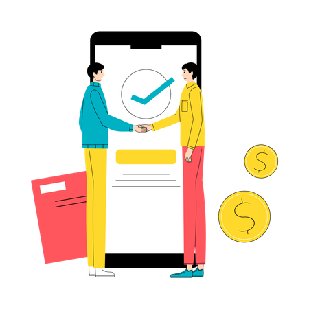 Digitaler Finanz-Handshake per mobiler App  Illustration