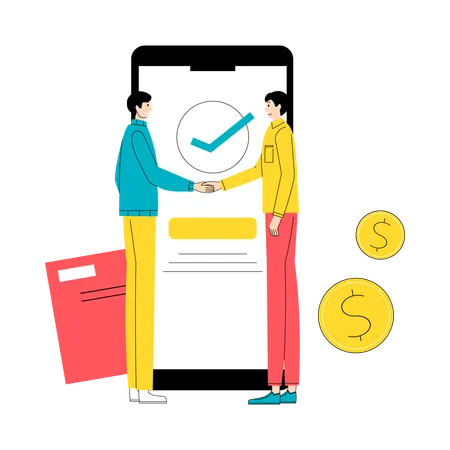 Digitaler Finanz-Handshake per mobiler App  Illustration