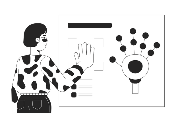 Identificação biométrica por escaneamento da palma da mão  Ilustração