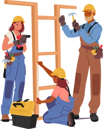 Diligent Crews Wield Tools Erect Structures And Craft Spaces  Illustration