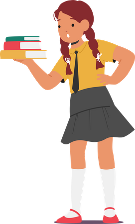 Diligent Schoolgirl Character Holding Books  Illustration