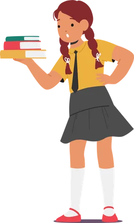 Diligent Schoolgirl Character Holding Books With Astonished Expression On Her Face Represents Knowledge Dedication And The Pursuit Of Education Cartoon People Vector Illustration Illustration
