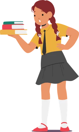 Diligent Schoolgirl Character Holding Books  Illustration