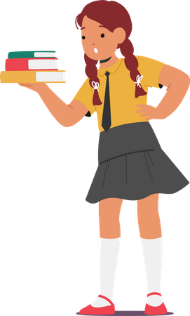 Personaje de colegiala diligente sosteniendo libros  Ilustración