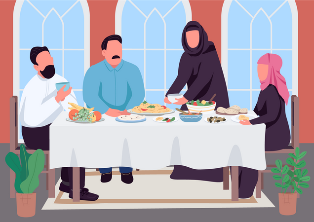 Dîner de famille musulmane  Illustration