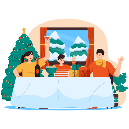 Dîner de famille de Noël  Illustration