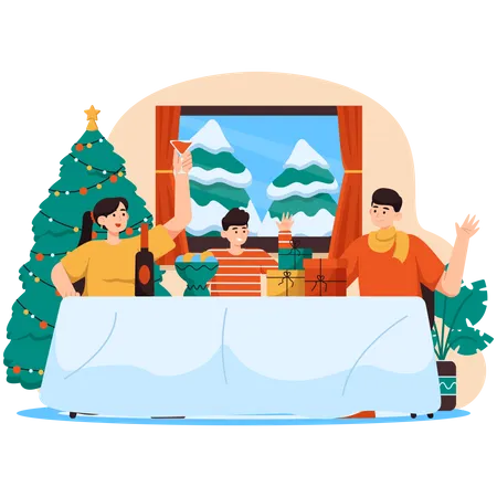 Dîner de famille de Noël  Illustration