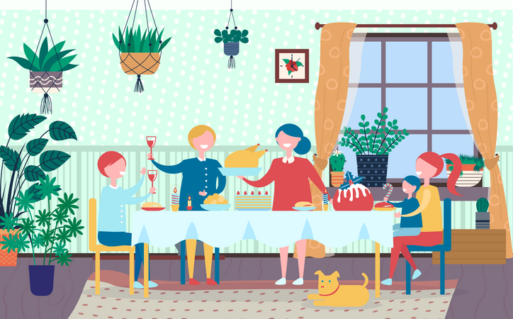 L'heure du dîner en famille  Illustration