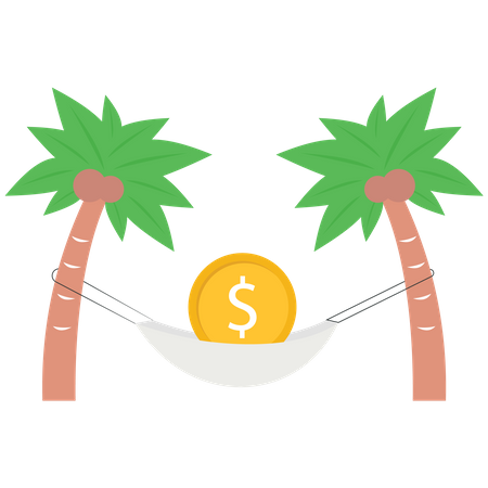 Dinero en dólares estadounidenses en la playa por concepto de viaje económico  Ilustración