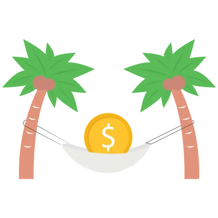 Dinero en dólares estadounidenses en la playa por concepto de viaje económico  Ilustración