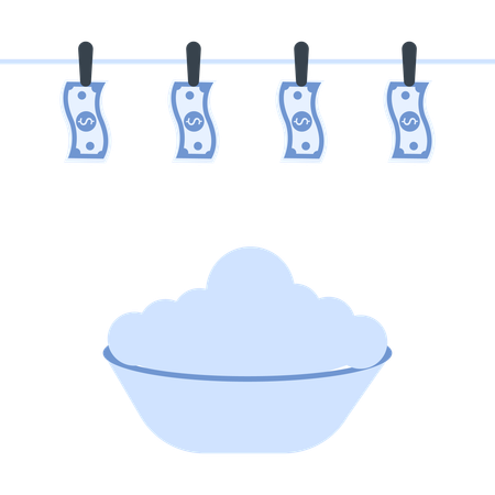Dinero secándose en un tendedero con un cuenco de nubes financieras  Ilustración