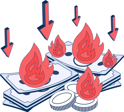 Fogo de dinheiro e crise financeira  Ilustração
