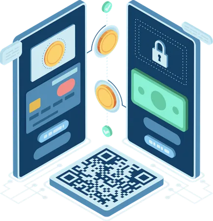 Segurança de dinheiro com digitalização de código QR  Ilustração