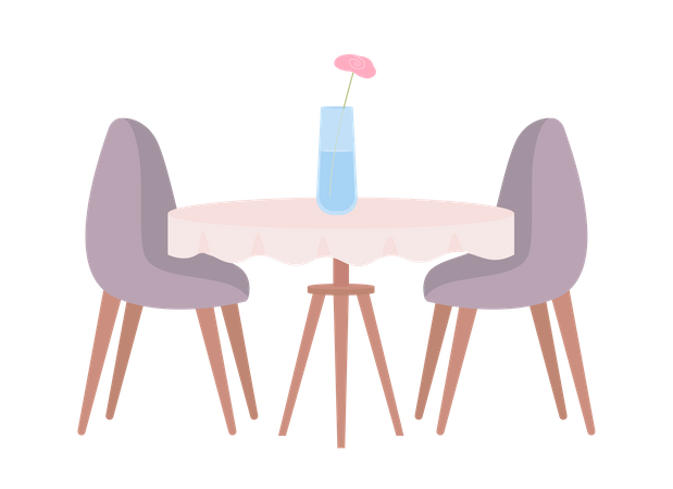 Dining Table With Flower Vase  Illustration