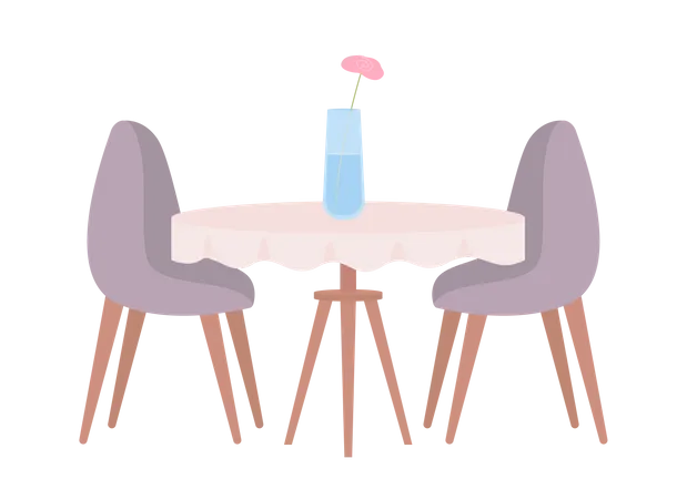 Dining Table With Flower Vase Semi Flat Color Vector Object Editable Element Full Sized Item On White Cafe Arrangement Simple Cartoon Style Illustration For Web Graphic Design And Animation Illustration