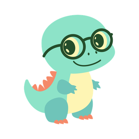 Personnage mascotte animal dinosaure Dino portant des lunettes  Illustration